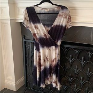 Soft brown blue cream tie dye minidress